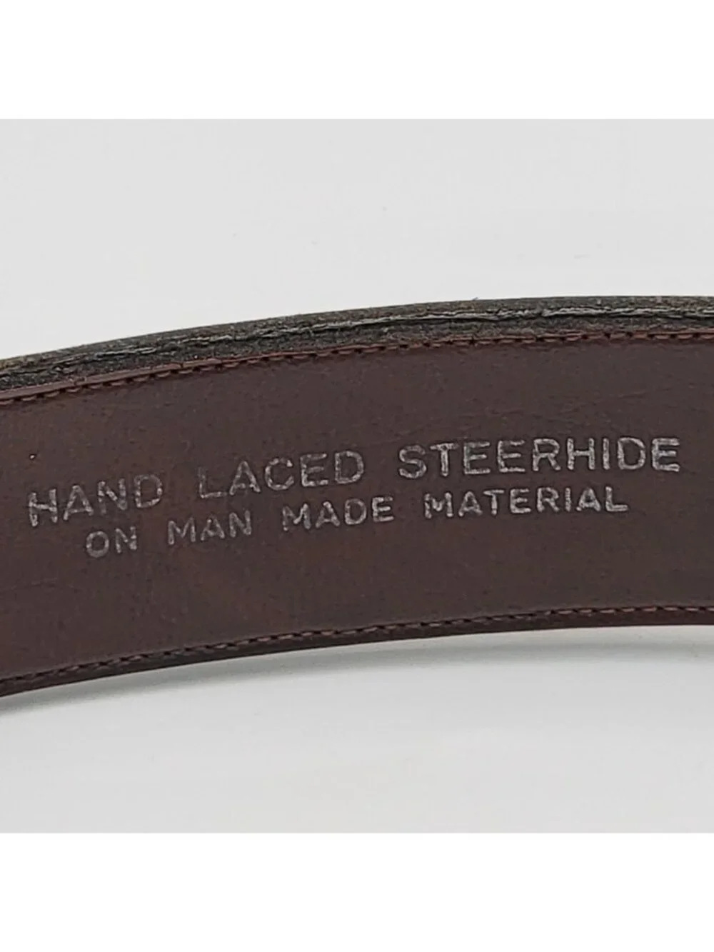 Vintage Brown Leather Belt With Braided & Perforated Details Solid Brass Buckle